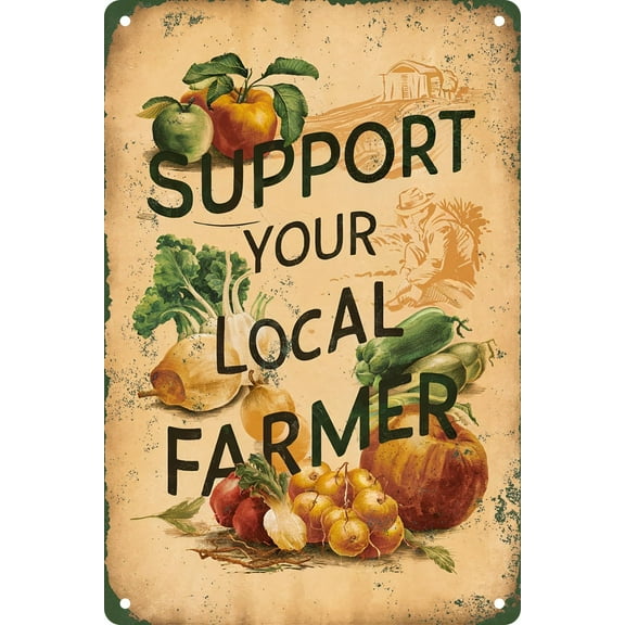 Support Your Local Farmers Vintage Metal Sign Funny Truck Tin Signs Wall Art Poster For Home Cafe Farm Man Cave Wall Decoration Farmer's Market Accessories 12x8inch