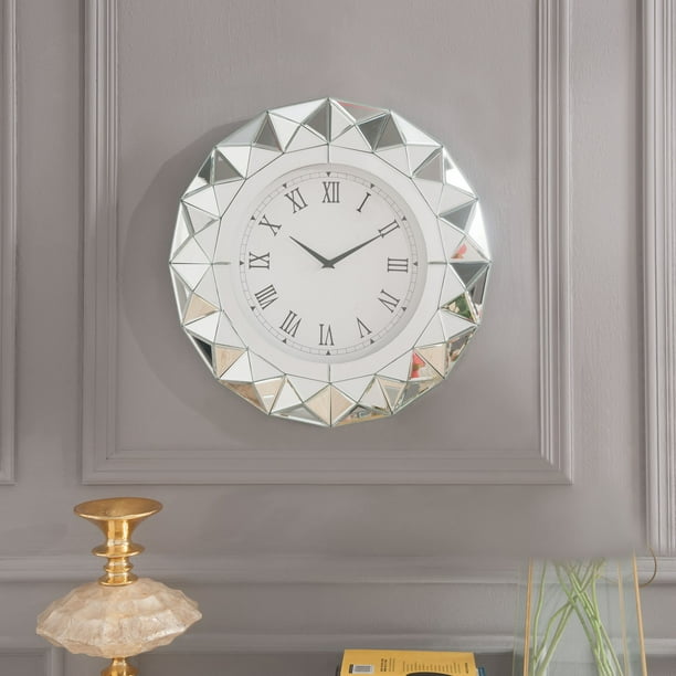 ACME Nyoka Beveled Mirror Frame Wall Clock in Mirrored