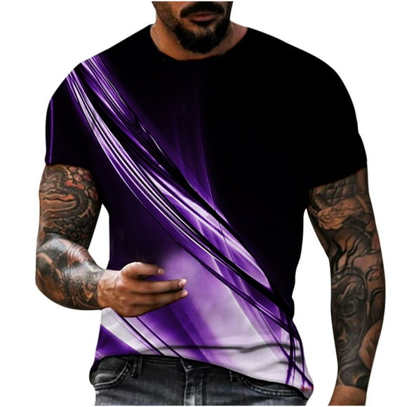 Mefallenssiah Men'S Short Sleeve Men Casual Round Neck Light Perception 3D Digital Printing Pullover Fitness Sports Shorts Sleeves T Shirt Blouse Purple