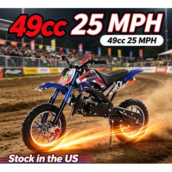 Sioweci 49cc Kids Dirt Bike, 2-Stroke Gas Dirt Bike for Kids 8-14 with 10" Off Road Tires, Mini Bike 25MPH with Front and Rear Suspension & Dual Disc Brakes