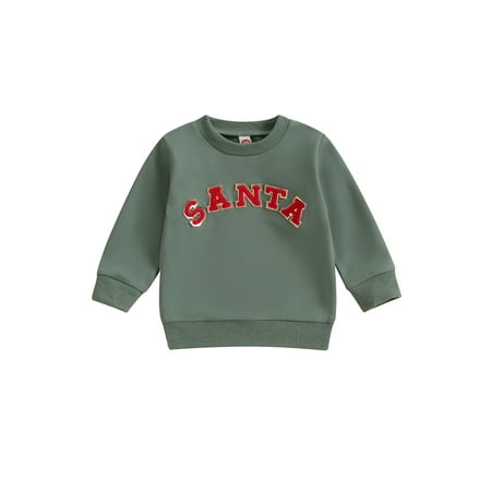 

Qtinghua Infant Toddler Baby Girl Boy Christmas Sweatshirts Fuzzy Letter Embroidery Long Sleeve Pullover Warm Tops Green 6-12 Months