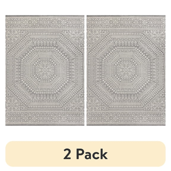 (2 pack) Mainstays 7 x 10 Gray Medallion Outdoor Rug
