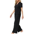 thumbnail image 4 of INSPIRE CHIC Women's Lounge Set Knit Soild Pajama Set Short Sleeve Full Length PJ Set XL Black, 4 of 6