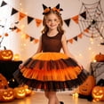 thumbnail image 2 of Auroural Girls Tulle Dresses Girls Halloween Layered Dress Black Orange Striped Sleeveless Witch Party Dress, 2 of 9