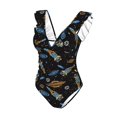 thumbnail image 4 of Yiaed Space Rocket Print Women's Ruffled One Piece Swimsuit V Neck Swimwear Slimming Monokini for Woman-X-Large, 4 of 8
