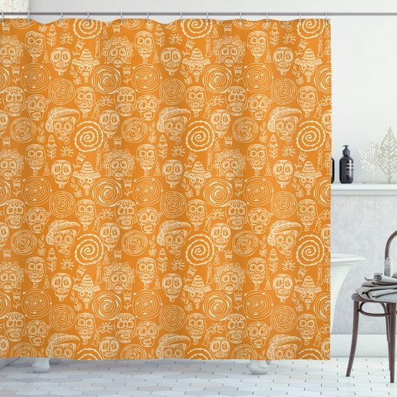 Ambesonne Sugar Skull Shower Curtain, Doodle Swirl Flower, 69"Wx75"L, Marigold and Cream