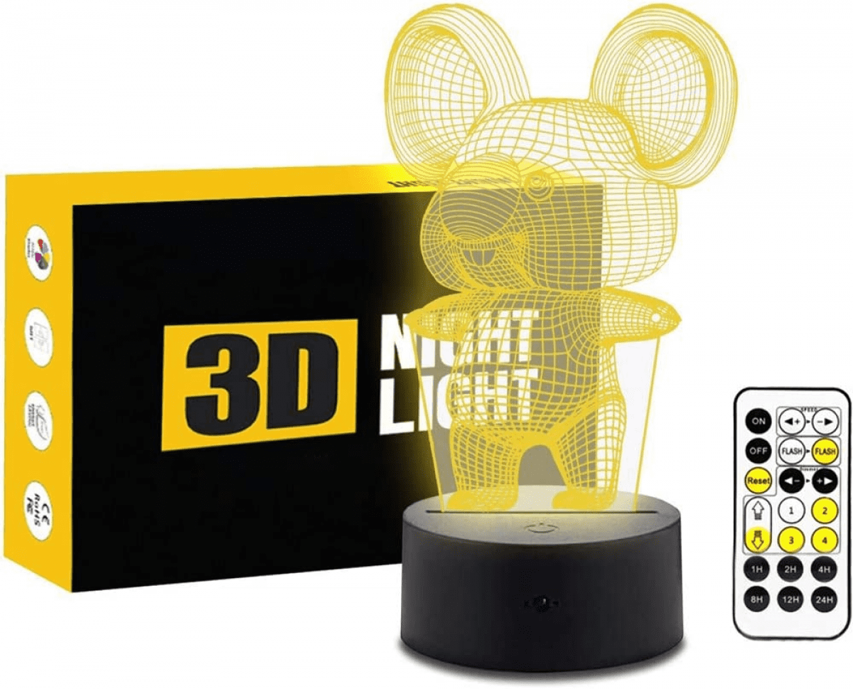 TIMPCV Koala 3D Optical Illusion Lamp 7 Colors Change Timing Remote