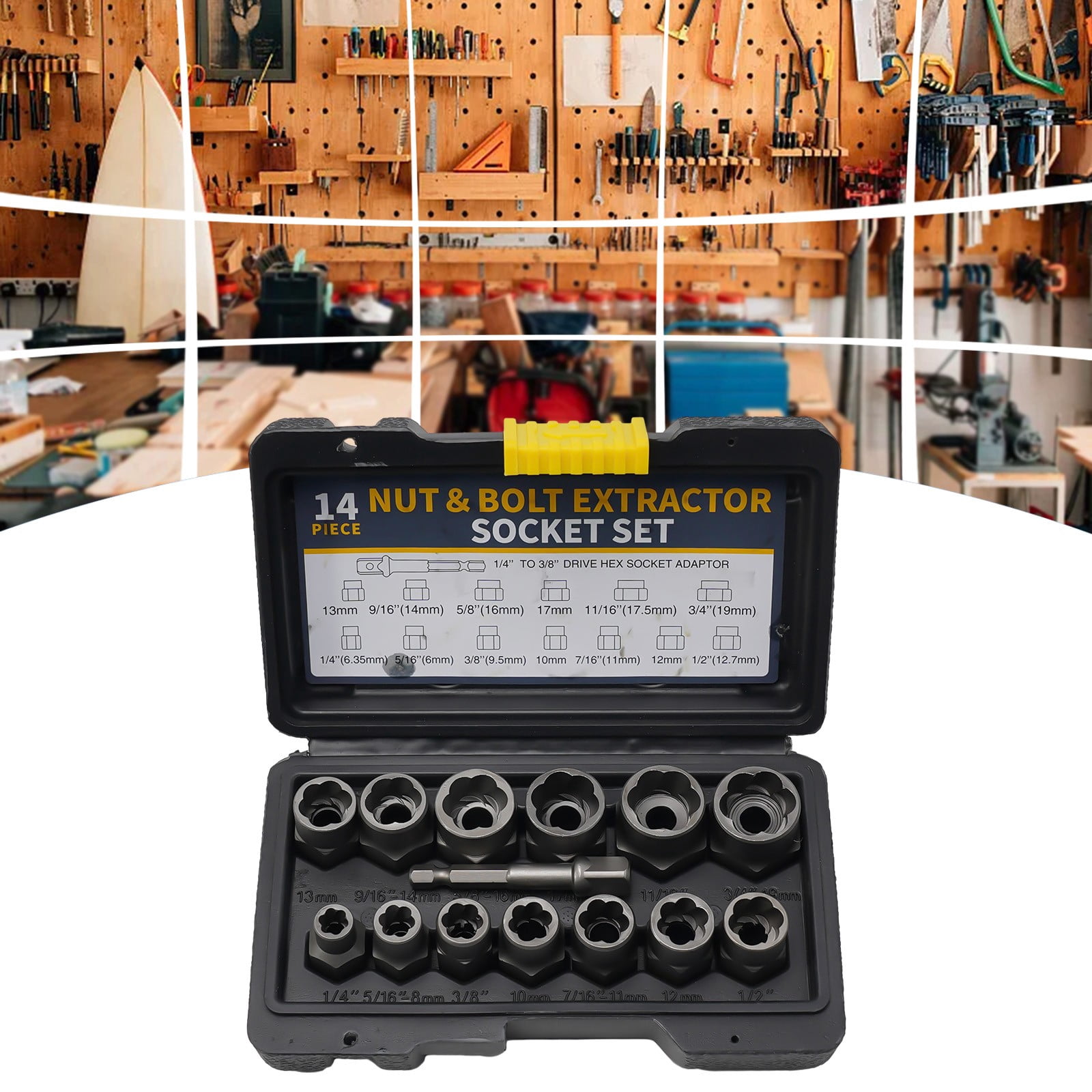 Impact Bolt & Nut Remover Set,13+1 Pieces Bolt Extractor Tool Set with Solid Storage Case,Extraction Socket Set for Removing Damaged,Frozen,Rusted,Rounded-Off Bolts,Nuts and Screws