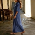 thumbnail image 4 of HADST Women's Collared V-Neck Puffed-Sleeve Maxi Dress, 3/4 Sleeves High-Waisted Pleated A-Line, 4 of 7