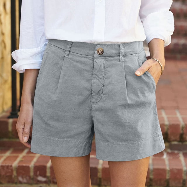 mfyjkho Pantalones Cortos De Entrenamiento, Pantalones Cortos De Verano Para Mujer, Informales, Plisados, De Cintura Alta, Con Bolsillos Y Botones Pantalones Cortos Deportivos Para Mujer Xl