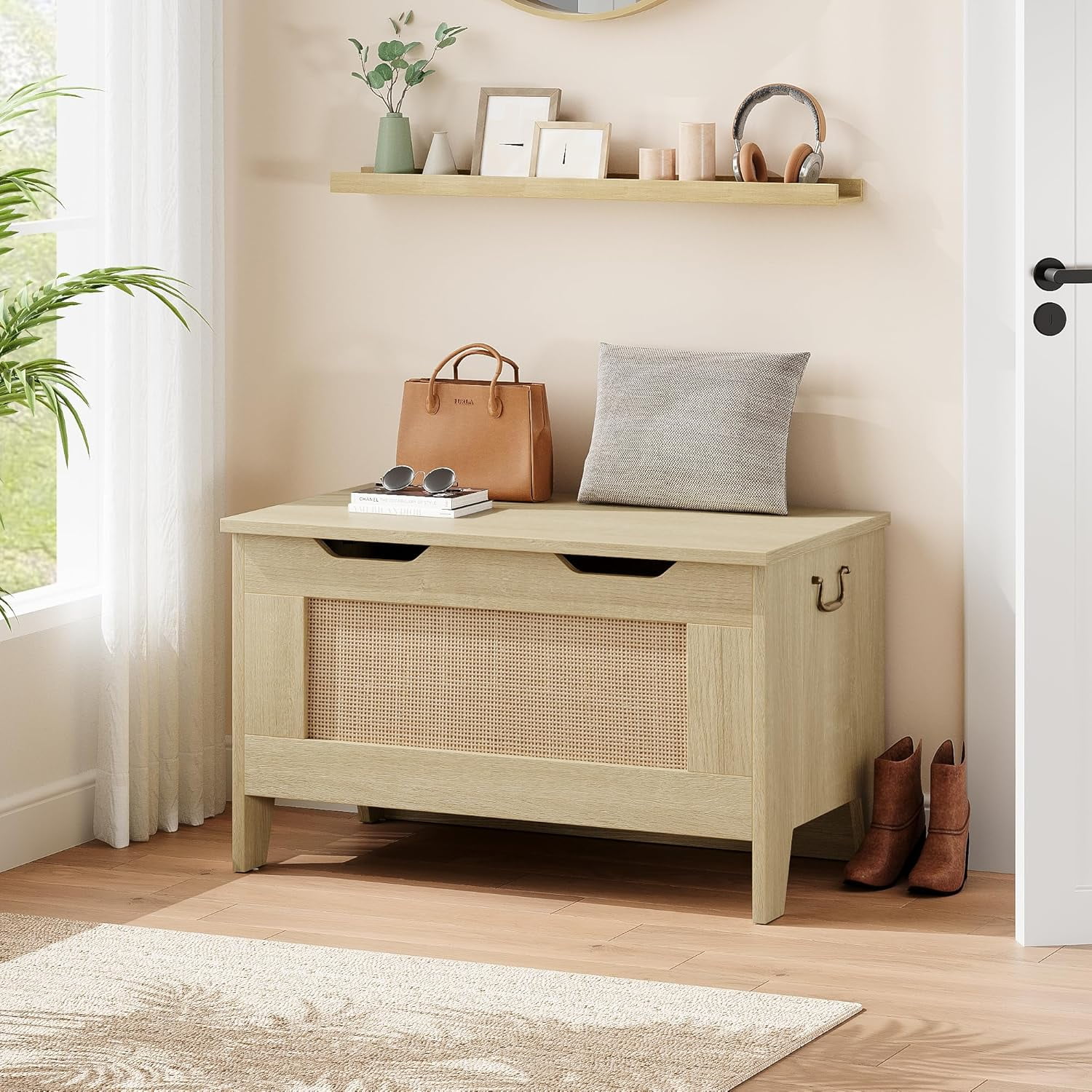 Storage Chest,24.8 In Storage Trunk with Safety Hinges,Wooden Storage Bench,Toy Organizer Box Shoe Bench,Easy Assembly,Storage Bench for Bedroom,Living Room,Entryway