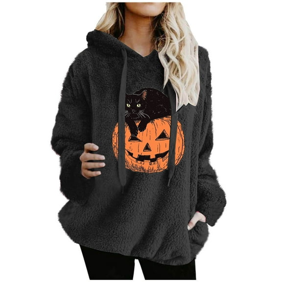 ShiShine Womens Plush Hoodies Pullover Sport Hoodie Cute Printed Cozy Oversized Pockets Hooded Sweatshirt Athletic Hoodies