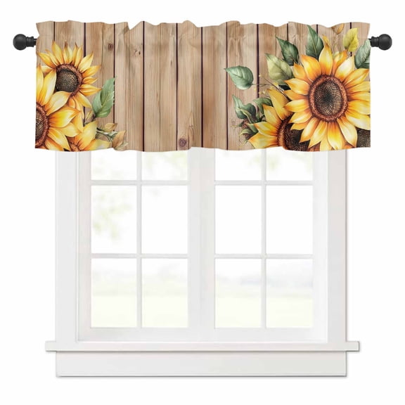 Pastoral Sunflower Valances for Windows Country Foral Vintage Board Background Rod Pocket Curtain Valance Window Treatment Short Curtains for Kitchen Living Room, 54"x18"