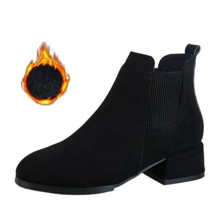 

Women Boots High Middle Heels Autumn Winter Thick Plus Velvet Boots Short Tube Boots Shoes Warm and Comfortable New