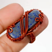 Lapis Lazuli Gemstone Wire Wrapped Handcrafted Copper Jewelry Ring 7" SA 642