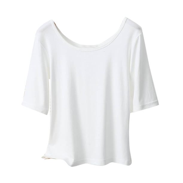 Mujeres de Verano Tops Suelto Ajuste Color Sólido 1/2 Manga Cuello Redondo Top Casual, Blusa de Poliéster de Moda para las Mujeres, Lavado de Manos Primavera Y Verano