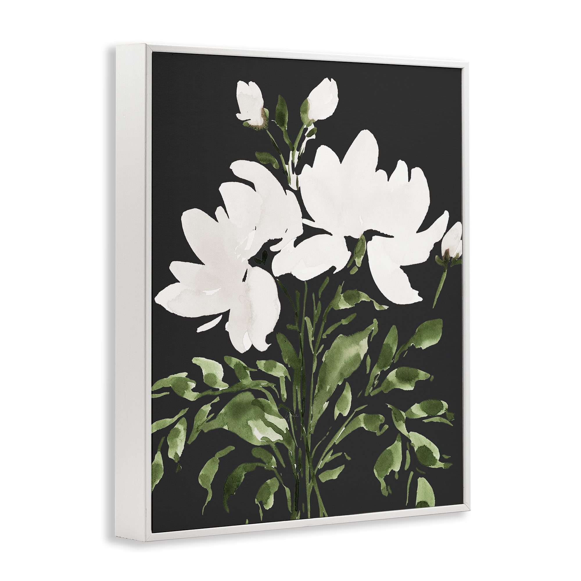 Stupell Industries White On Black Floral White Framed Giclee Art, design by Lucille Price