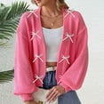 thumbnail image 5 of Hxshgdsn Cropped Knit Cardigan Sweaters For Women With Bow Tie Open Front Bell Sleeves Trendy Fall Outfits Hot Pink Xl, 5 of 7