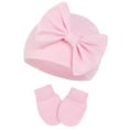 thumbnail image 2 of Zando 4Pcs Newborn Hat and Mitten Set Baby Girls Beanie with Big Bow Warm Baby Hats and No Scratch Mittens 0-3 Months, 2 of 5
