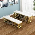 thumbnail image 3 of Taburete largo de acero y madera para cambiar zapatos, armario de almacenamiento, Zapatero, taburete de descanso de entrada, asiento para zapatos, silla de tienda, 3 of 4