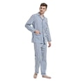 thumbnail image 2 of Amaxer Mens Cotton Pajama Set Cozy Button Up Sleepwear with Pockets Long Sleeve Lounge Wear Navy bulue white stripes M, 2 of 7