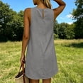 thumbnail image 4 of Women's Gingham Plaid Sleeveless Mini Dress Solid Crewneck Loose Tunic Dress Lightweight Sundress Lounge Vacation Short Dress Gray, 4 of 9