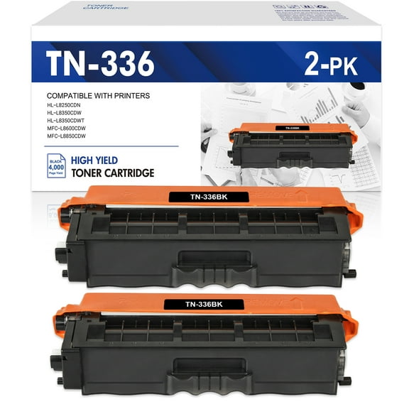 2-Pack TN336 TN336BK Toner Compatible for Brother TN336 TN-336BK High Yield Black Toner Cartridge for HL-L8250CDN L8350CDW L8350CDWT MFC-L8600CDW MFC-L8850CDW Printer Ink