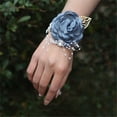 thumbnail image 5 of 1 Pcs Corsage and Boutonniere Set, Corsage Wristlet, Beach Wedding Bridal Bouquet, Holding Toss Artificial Flower with Decor, Bride Wrist Flowers, Groom Chest Flowers, 4.33×2.76 in,Light Blue, 5 of 6
