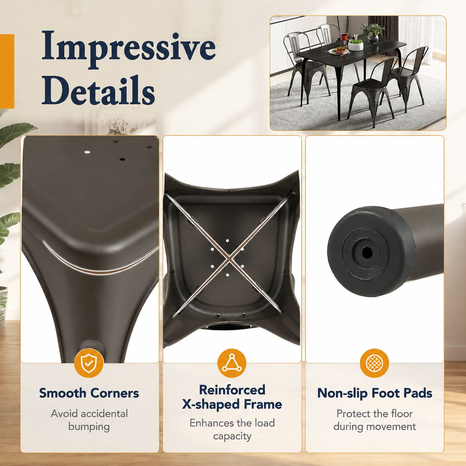 Furnibear Metal Dining Chairs Set of 4 with Removable Backrest for Dining Room Restaurant Living Room-Gun for Kitchen Dining Room Living Room, Gray