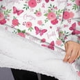 thumbnail image 3 of Oversized Wearable Blanket Hoodie,White Pink Butterfly Flower Pattern Sherpa Blanket Hoodie with Super Pockets,Super Warm Fuzzy Pullover for Women & Men, 3 of 6