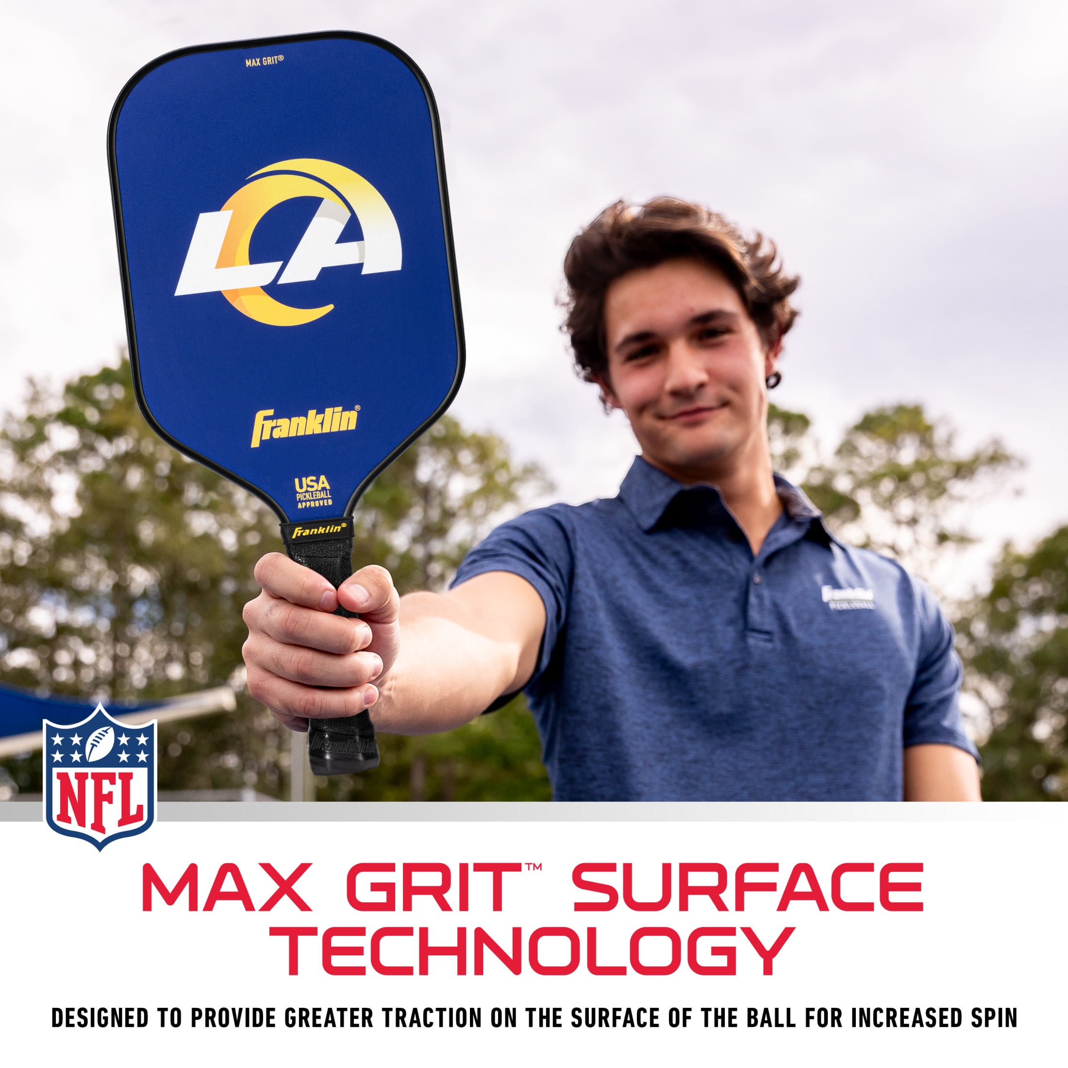 Franklin Sports NFL LA Rams Pickleball Paddle - Official NFL Team Pickleball Paddles - USAP (USAPA) Approved Premium Quality Pickleball Paddles - Authentic Team Logos + Colors