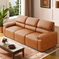 thumbnail image 2 of Fairyland Contemporary PU Leather Sofa Upholstered for Living Room,Office，3 Seater Brown, 2 of 5