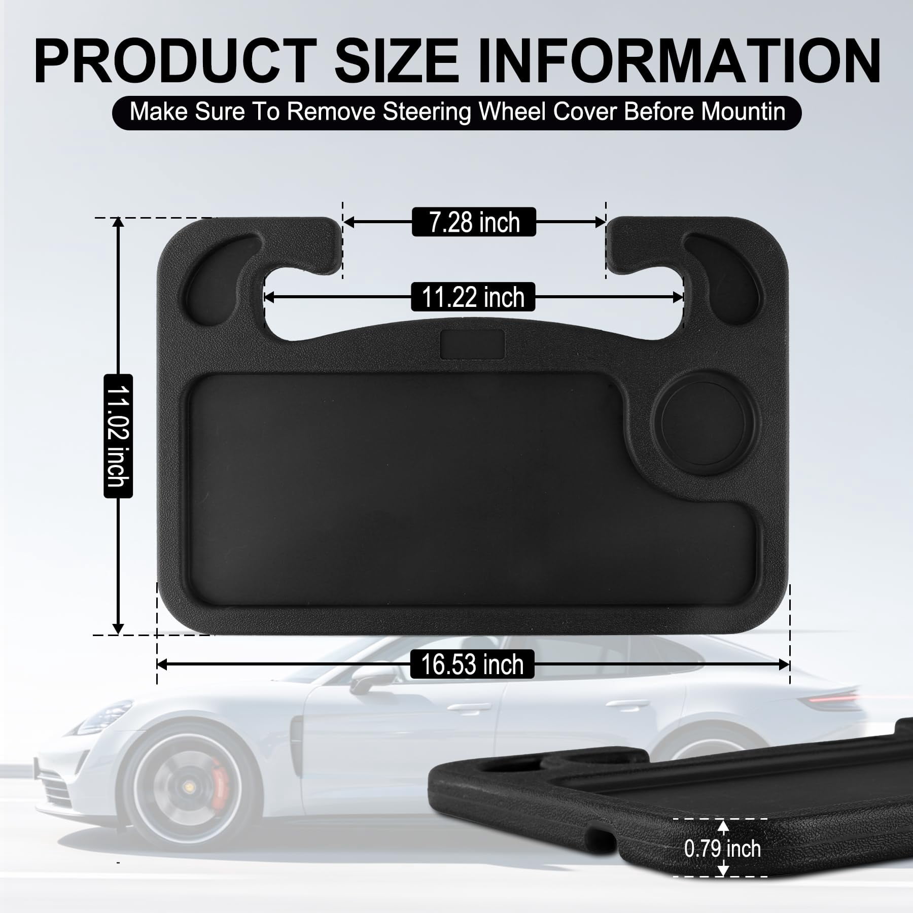 Car Steering Wheel Desk for Laptop,Multipurpose Travel Car Accessories, Car Seat Stand Trays for Eating, Steering Wheel Overhead Table Console(Black)
