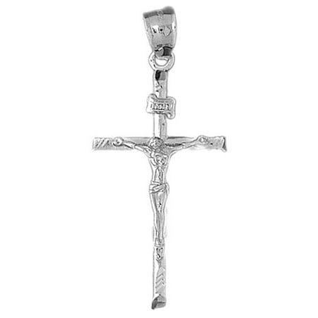 18K White Gold Hollow INRI Crucifix Pendant - 49 mm