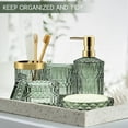 thumbnail image 4 of AOMOTA 5Pcs Bathroom Accessories Set, Modern Glass Bathroom Accessories with Lotion Soap Dispenser, Soap Dish, Toothbrush Holder, Tumbler, Cotton Swab Jars, Perfect for Bathroom Theme Gift,Green, 4 of 8