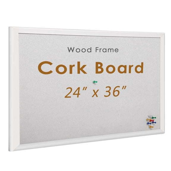 INNOVART Cork Bulletin Board - 36" X 24" with 10 Push Pins, Framed White Cork Notice Board for Home, Office, School