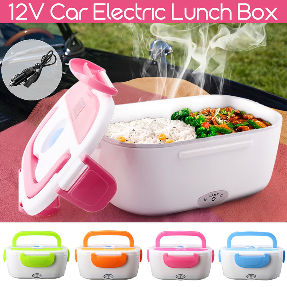 Portable 1.5L Blue Lunch Box 12V Car Electric Food Warmer Hot Rice Cooker Heater