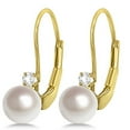 thumbnail image 1 of Cultured Akoya Pearl and Diamond Earrings Leverbacks 14K Yellow Gold, 1 of 3