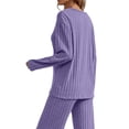 thumbnail image 2 of Matching Sets Women Clothing Fall Winter Two Piece Outfit Sets for Women Wide Leg Pants Ribbed Knit Winter Purple S, 2 of 9