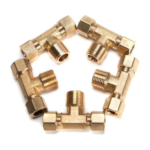 LTWFITTING Brass 3/8" OD x 3/8" OD x 3/8" Male NPT Compression Branch Tee Fitting(Pack of 5)