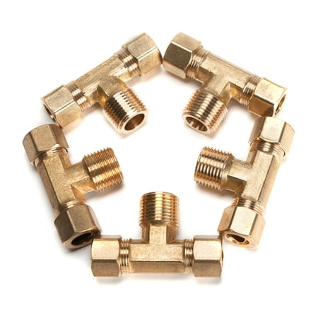 LTWFITTING Brass 3/8 OD x 3/8 OD x 3/8 Male NPT Compression Branch Tee Fitting(Pack of 5)