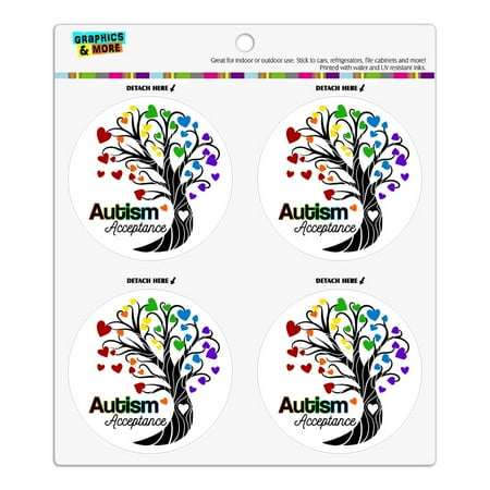 

Autism Acceptance Tree of Life with Hearts Refrigerator Fridge Locker Vinyl Circle Magnet Set