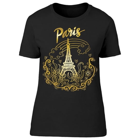 Eiffel Tower And Floral Ornament T-Shirt Women -Image by Shutterstock, Female Small