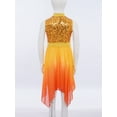 thumbnail image 4 of TiaoBug Kids Girls Sequin Praise Dance Dress Lyrical Contemporary Asymmetrical Tunic Gradient Color Tulle Gown Gold 10, 4 of 7