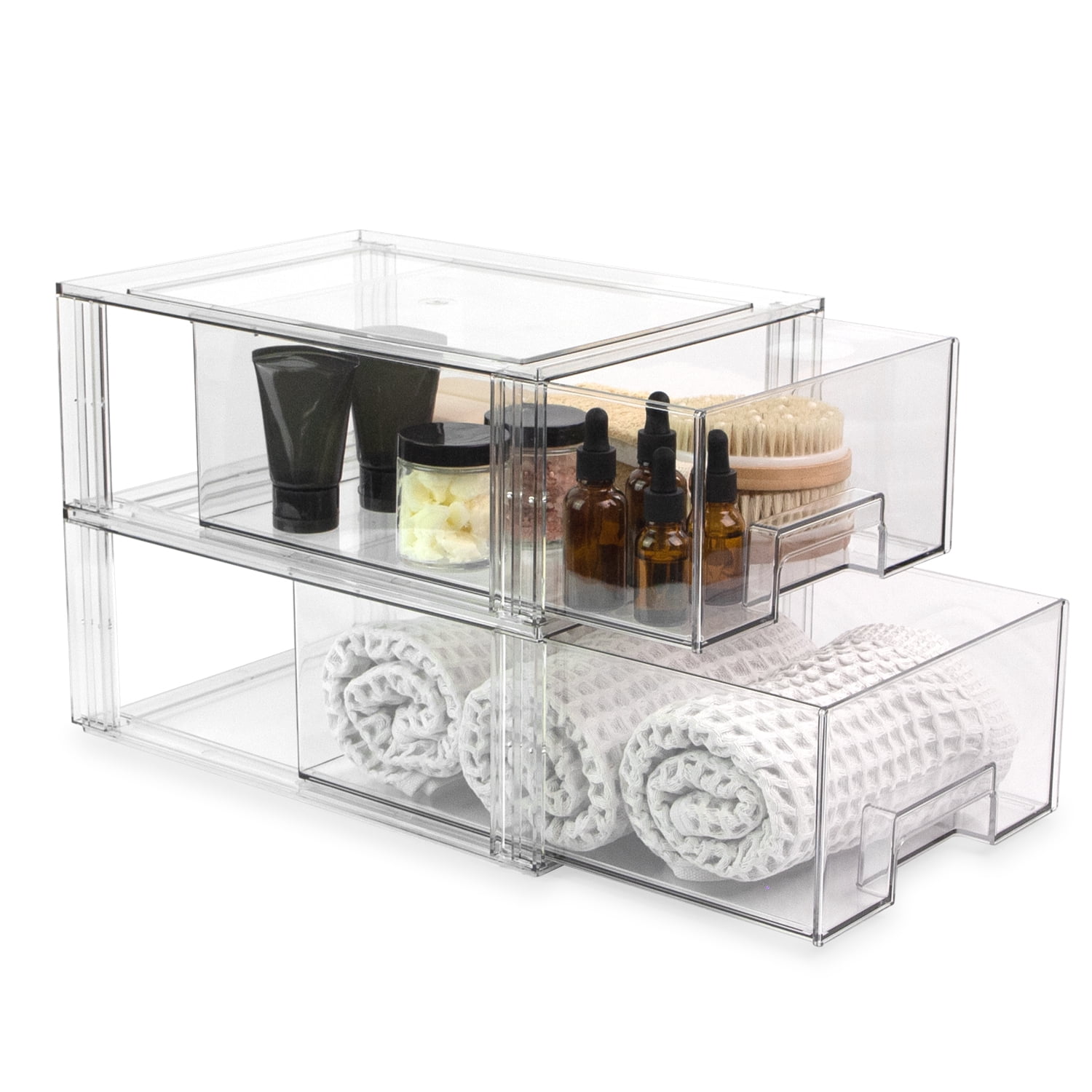 Isaac Jacobs Clear Drawer Organizer, Large – Stackable Plastic Storage Bin for Kitchen, Bathroom, Office, Vanity, and Home Organization