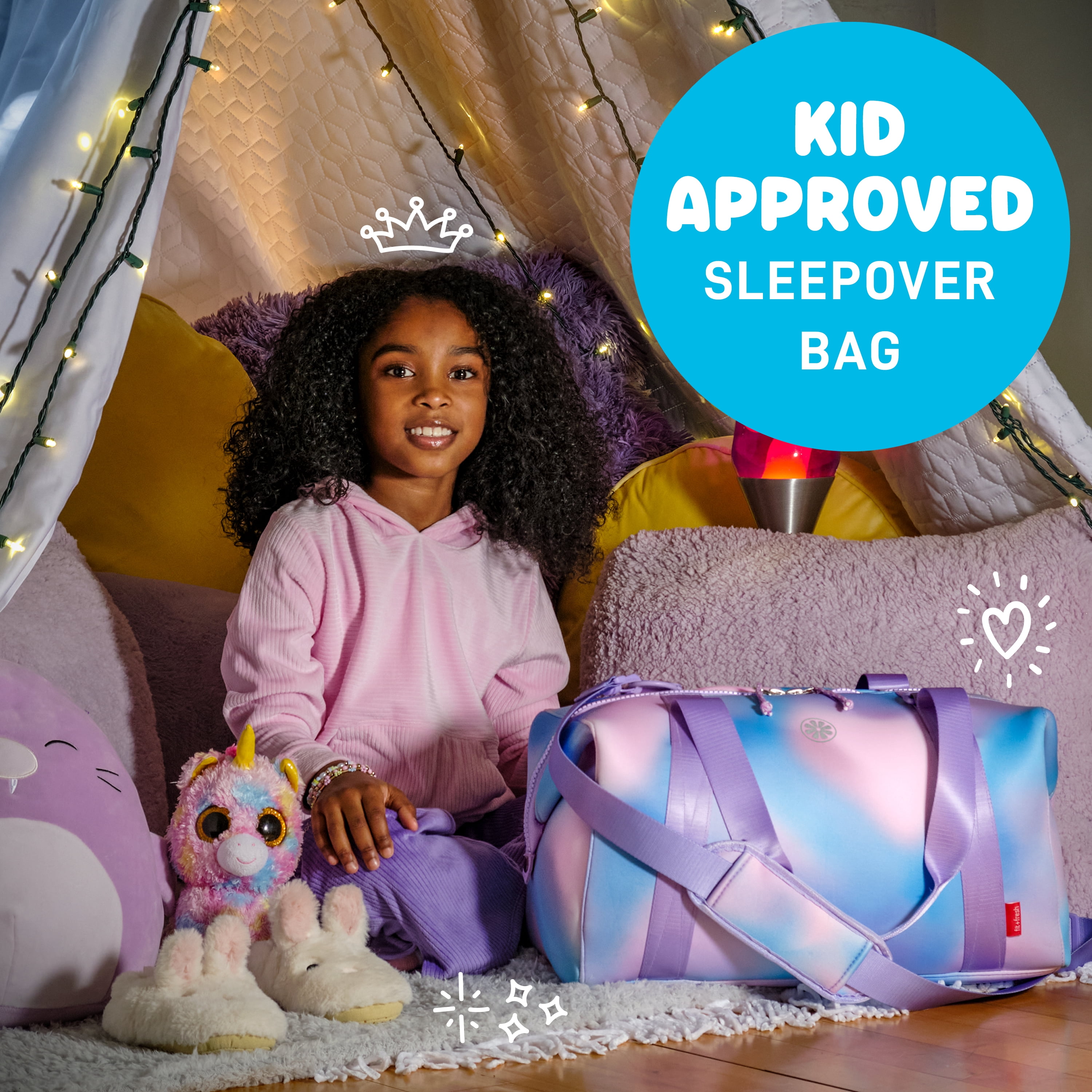 Fit + Fresh Junior Duffel Bag For Kids, Premium Neoprene Dance & Sports Bag, Weekender, Pink Purple