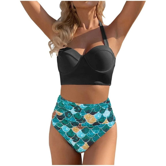 Babysbule Swimsuits for Women Women's Fashion Bikini Set Swimsuit Two Piece Filled Swimwear With Underwire Printing Beachwear