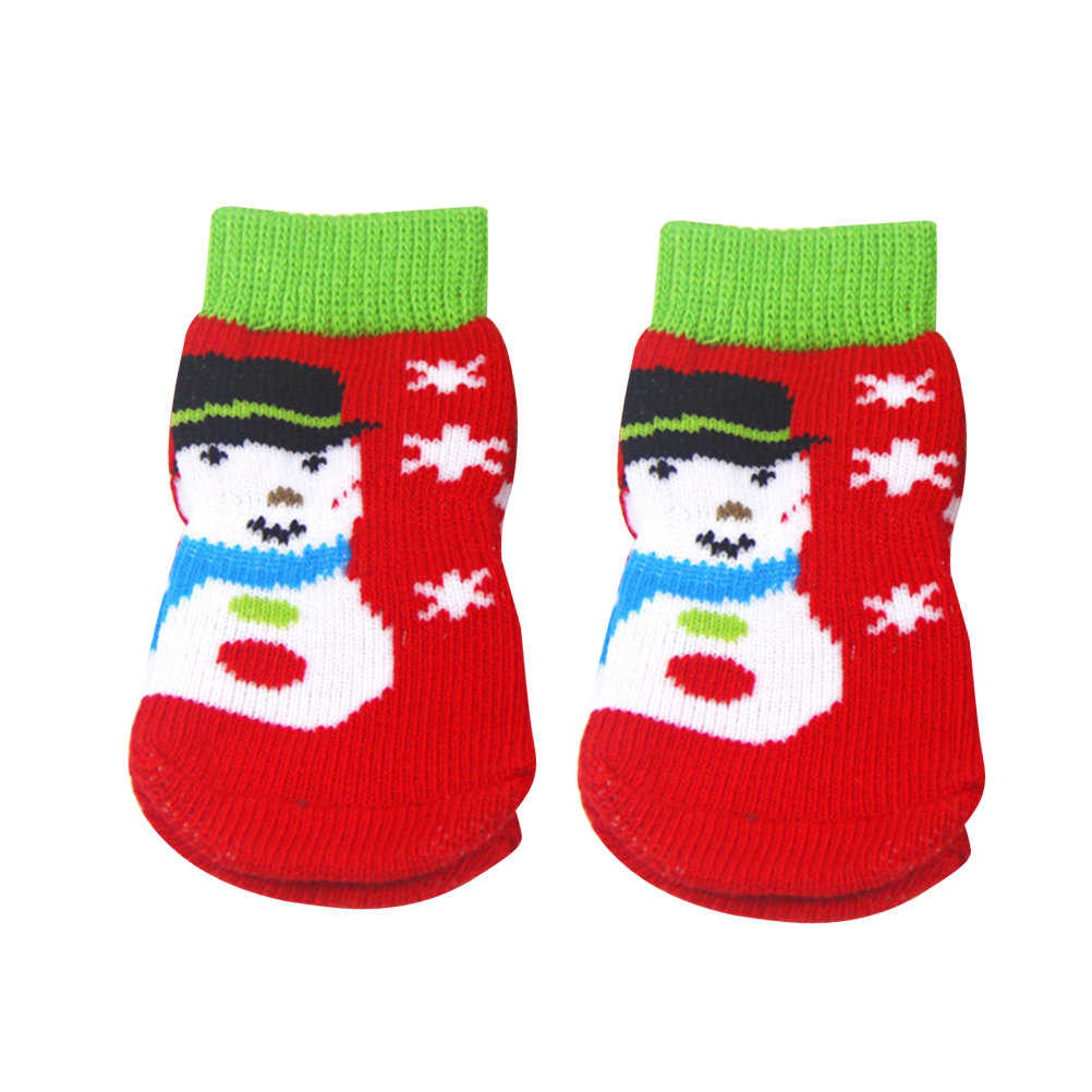 4pcs Christmas Pet Dog Puppy Cat NonSlip Cotton Socks Pet Foot Wear (Size M)