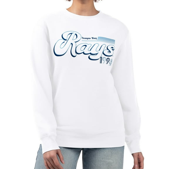 Women's Starter White Tampa Bay Rays Groovy Script Team Fleece Pullover Sweatshirt