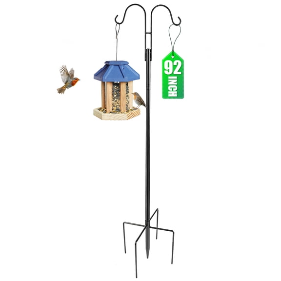 Shepherds Hooks for Outdoor, Qissep 92 inch Heavy Duty Shepherds Hooks for Outdoor with 5 Prong Base,Adjustable Stand Hanger for Garden Plant,Ideal for Bird Feeders, Baskets & Lanterns (1 Pack)